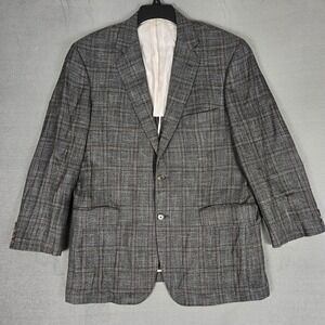 Allen Edmonds Sport Jacket Mens 42R Blazer Gray Plaid Wool Made in USA Preppy